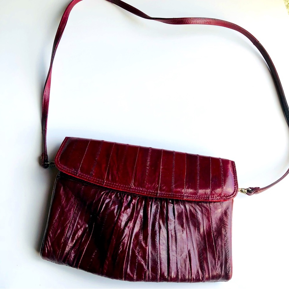 Vintage Red Eel Skin Convertible Clutch Purse Shoulder Bag